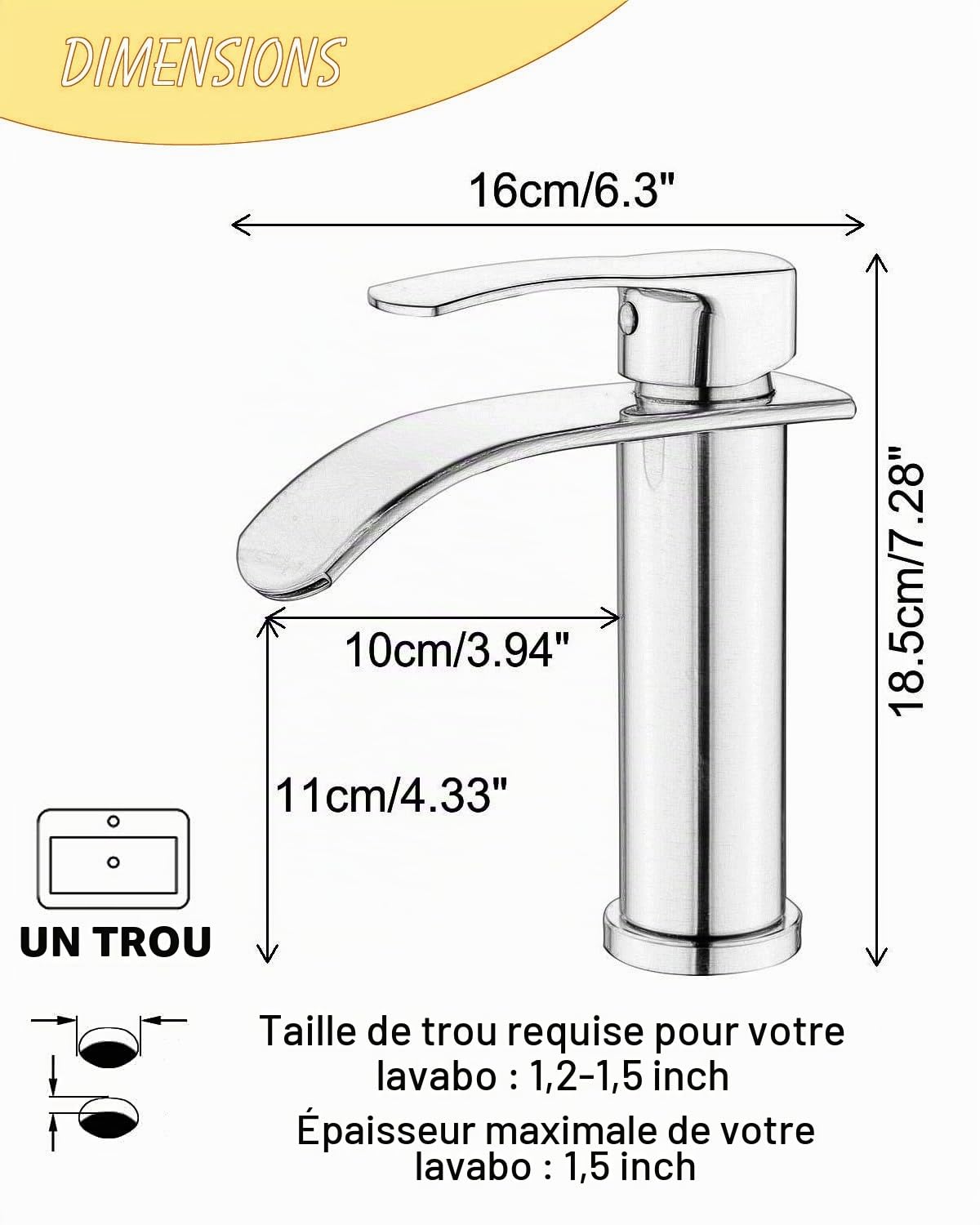 Beelee Mitigeur cascade mono-trou avec raccord d'eau froide et chaude G3/8", or brossé, robinet moderne pour lavabo de salle de bain
