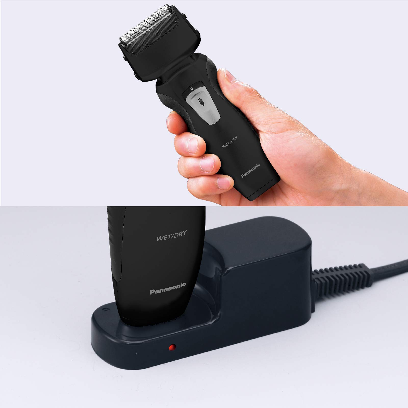 Panasonic ES-RW31-K503 - Afeitadora y recortadora para hombre (2 en 1, hojas precisión nanométrica, cabezal giratorio flexible, lavable, hojas dobles, luz de carga) negro