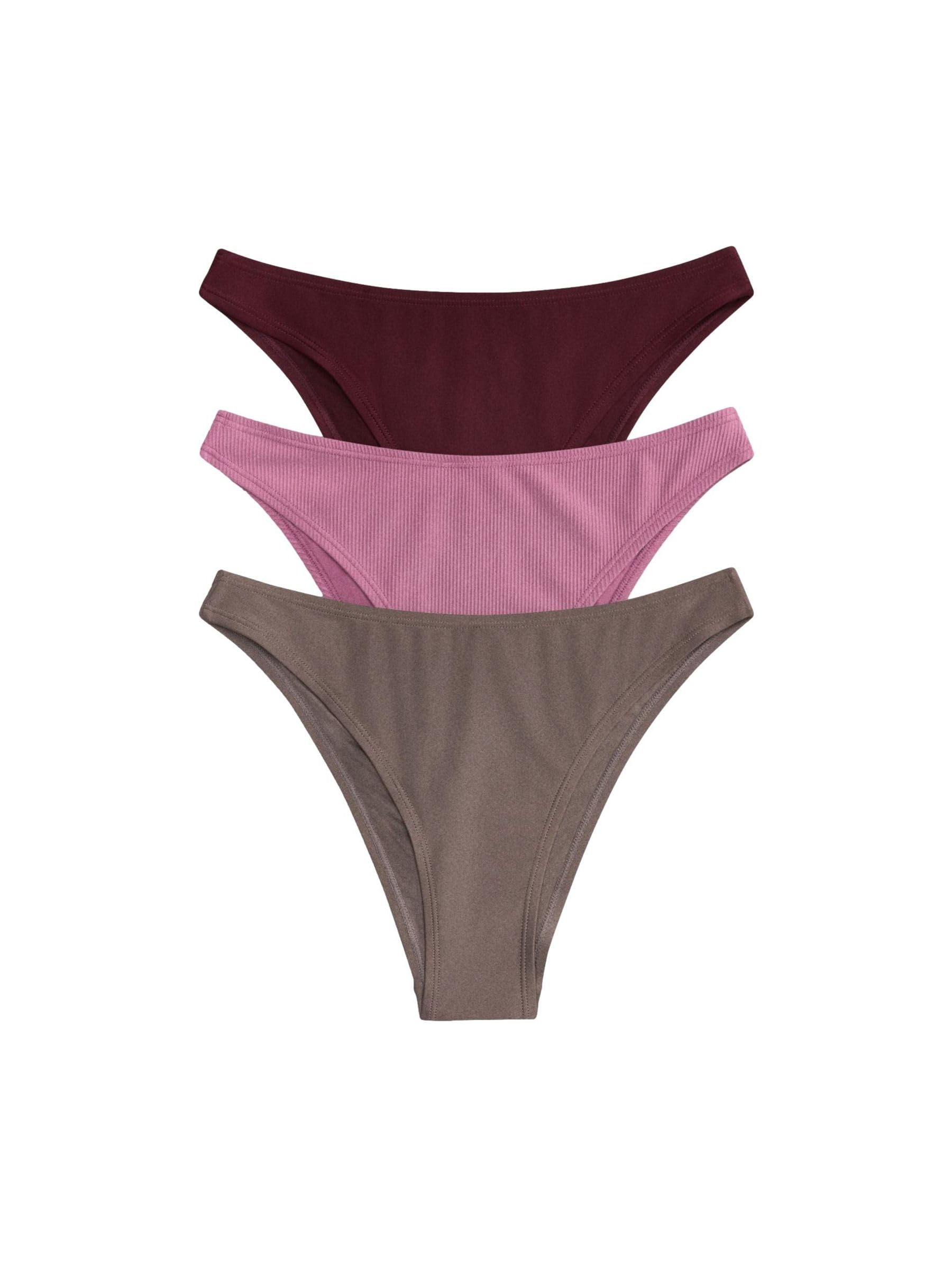 THE SET Donne Confezione da 3 di Slip Bikini a Gamba Alta | Adulto, High Leg, Mid Rise, Pull On, Lavabile in lavatrice