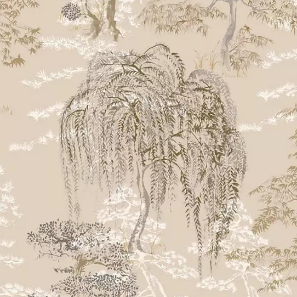 Yöl Gold,White Oriental Garden Wallpaper Gold White Tree Floral Flower