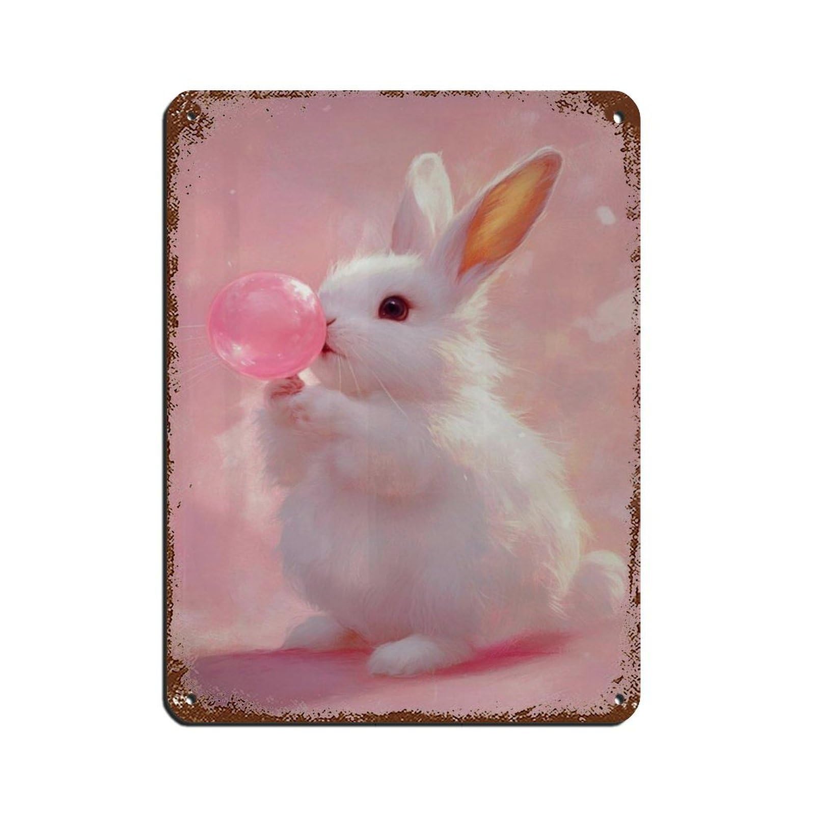 Cute Bunny with Bubblegum Art Retro Poster Metal Tin Sign Chic Art Retro Iron Painting Bar People Cave Cafe Family Garage Poster Wall Decoration 12x16inch(30x40cm)