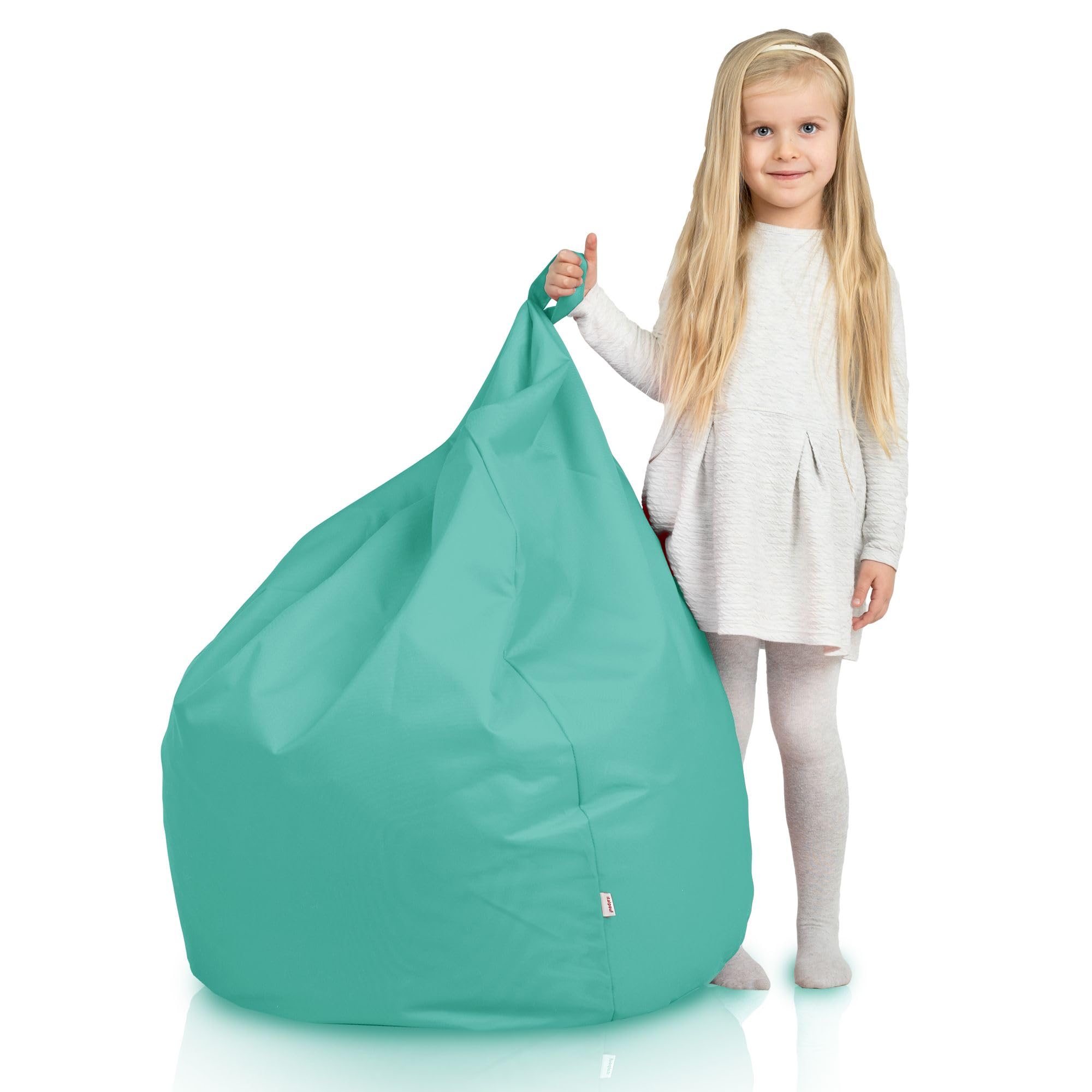 Pouf Poire L Enfant, Intérieur et Extérieur, Fauteuil Poire, Remplissage Billes Polystyrène, Housse Amovible, Imperméable, Certifié, Turquoise, 90x77 cm