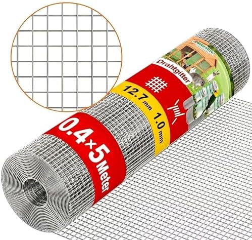 Amagabeli 0.4Mx5M,12.7mm Holes 1.0mm Galvanized Welded Chicken Wire Mesh Roll Aviary Fence Wire Hot-Dipped Mesh Fencing Hardware Cloth Coop Rabbit Snake Animal Enclosure