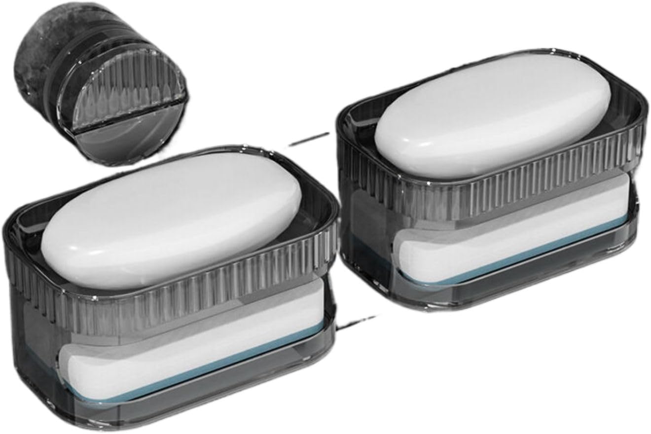 吸盘壁挂式免打孔置物架 Under Sink Storage for Kitchen Bathroom Cabinet,海绵沥水排水浴室家用高档-吸盘盒【灰】两个装