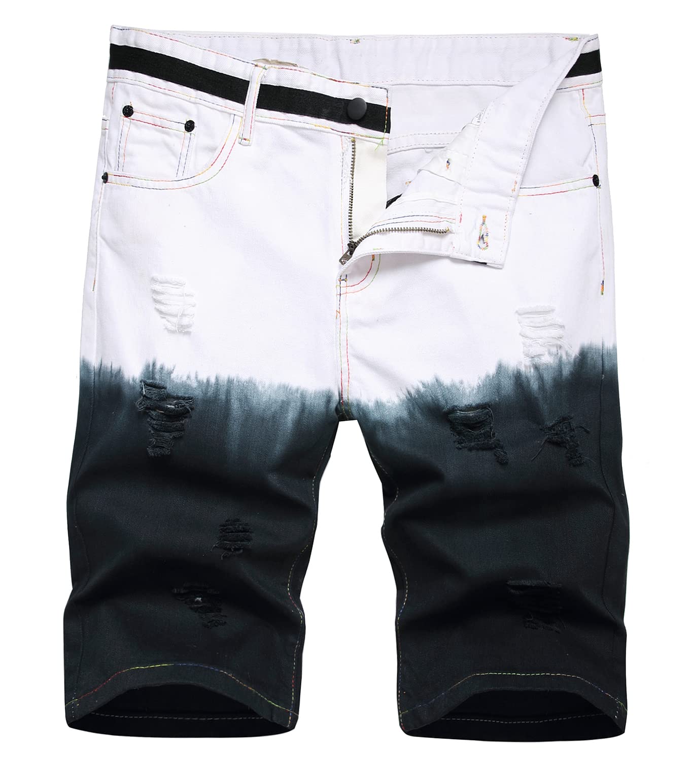 Enrica Men's Casual Printed Regular Fit Ripped Denim Shorts