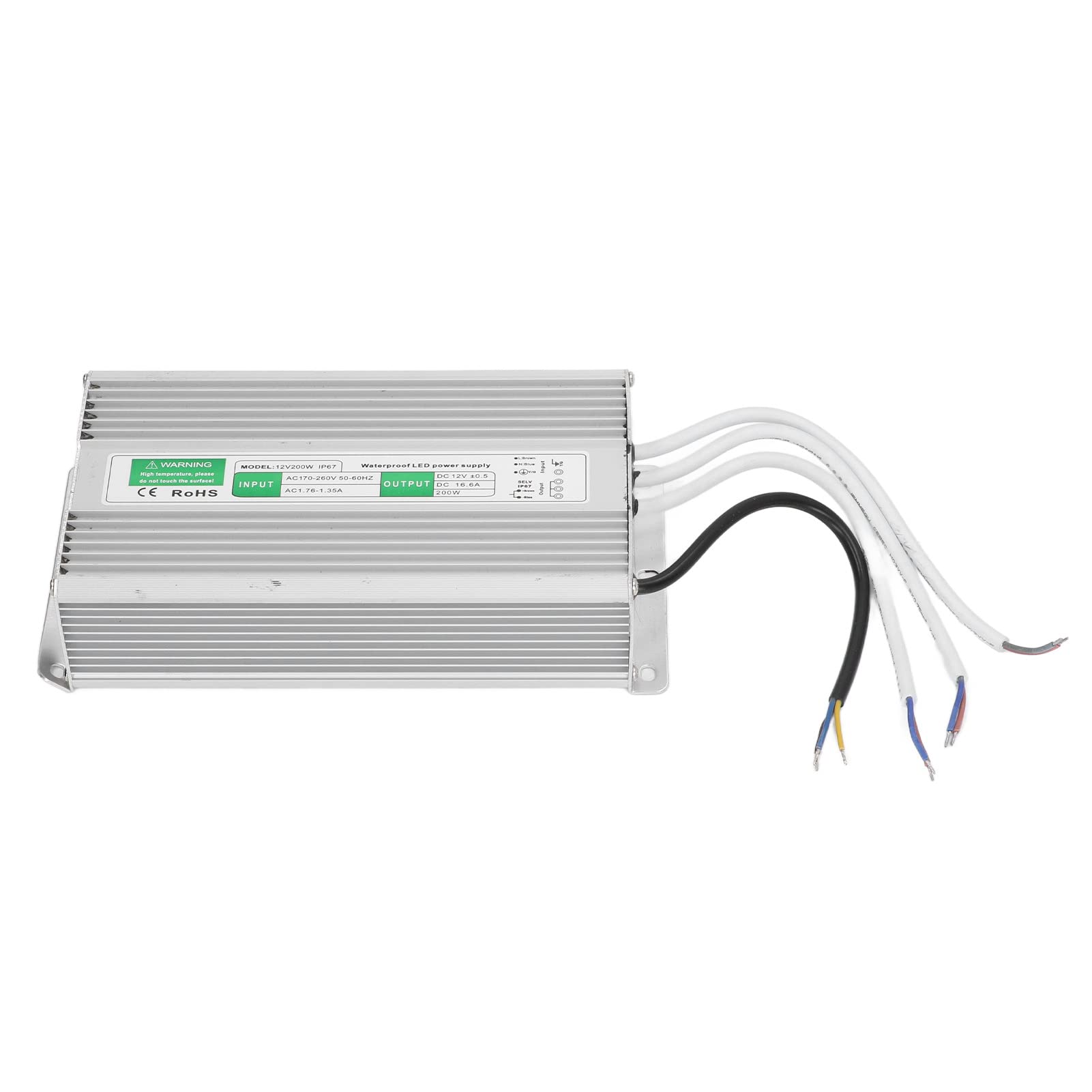 Ausla Zasilacz Sterownika LED, Aluminiowy Zasilacz LED IP67 200W 12V 16,6A, Przetwornica Stałego Napięcia z ochroną i Odprowadzaniem Ciepła do Taśm Oświetlenie Basenowe do Użytku Zewnętrznego