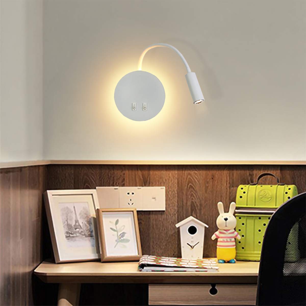 Budbuddy 3+8W LED Lampada da lettura luce di lettura nero Lampada da comodino per la lettura a letto, flessibile a collo di cigno flessibile, luce notturna in alluminio (Bianco/Bianco caldo)