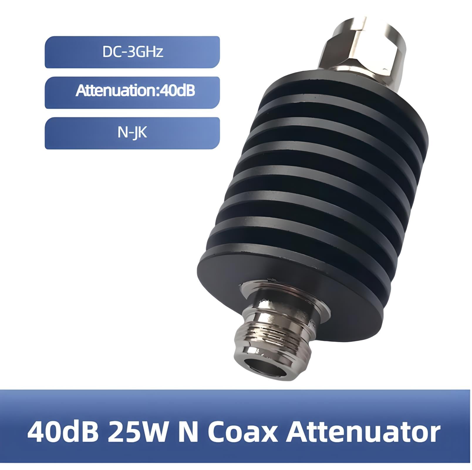 BECEN Attenuatore 40DB 25W N, attenuatore da 25 Watt 50 Ohm da CC a 3Ghz, attenuatore RF (40DB)