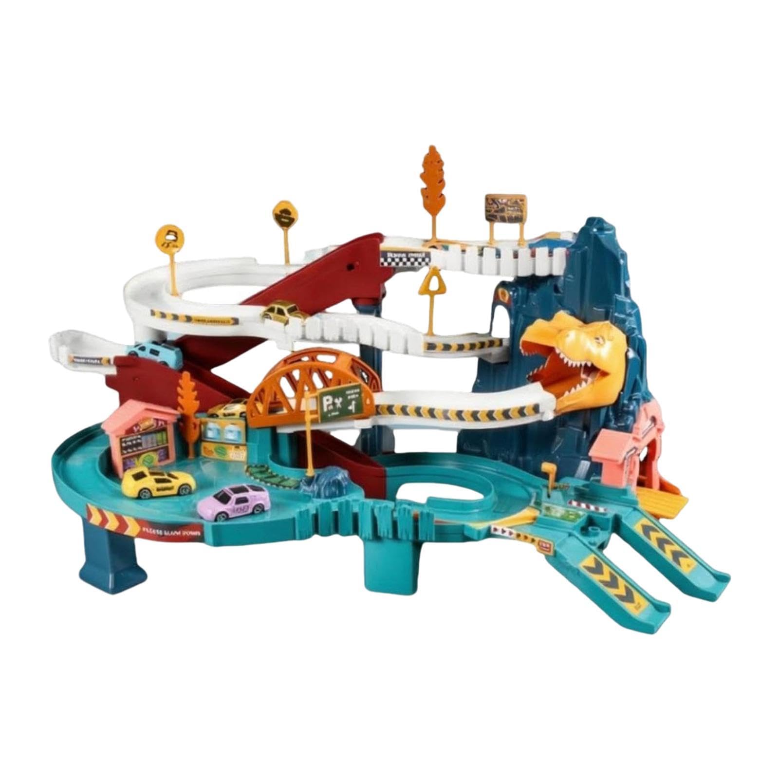 Oshhni Set da Gioco Pista da Corsa Veicoli Set da Costruzione con Mini Auto Regalo di Compleanno Forniture per Feste Bambini e Bambine, Dinosauro
