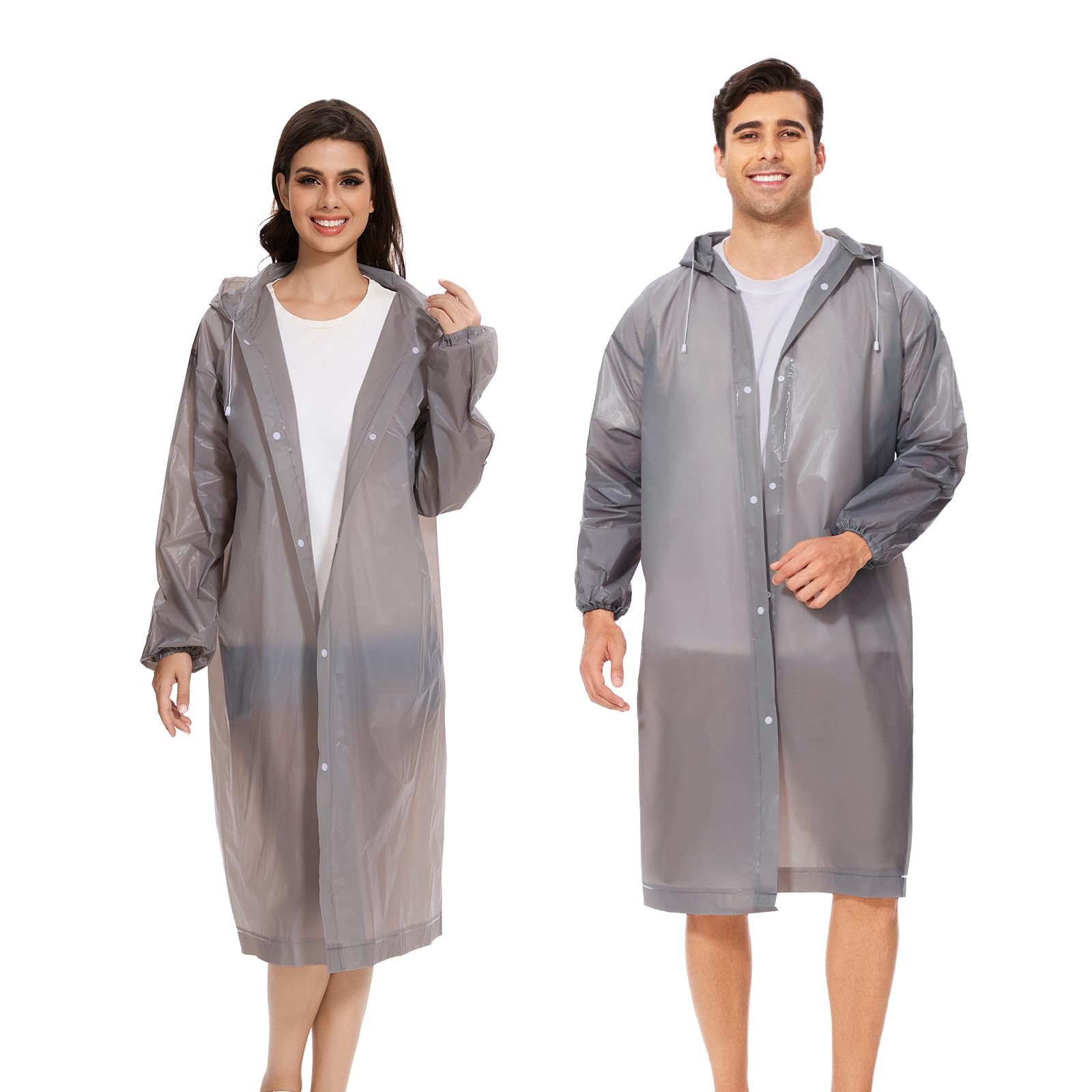 Rain Ponchos for Adults Women Men Reusable ，2 Pack EVA Raincoats，Portable Packable Rain Jackets with Drawstring Hood-image-29