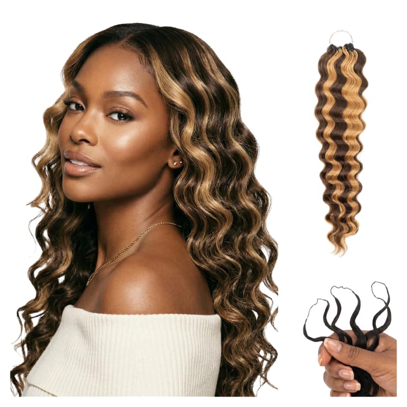 100% Unprocessed Remy Human Hair Feather Crochet Extensions for Women – Reusable, Invisible Knotless Feather Hair - Deep Wave - Honey Auburn