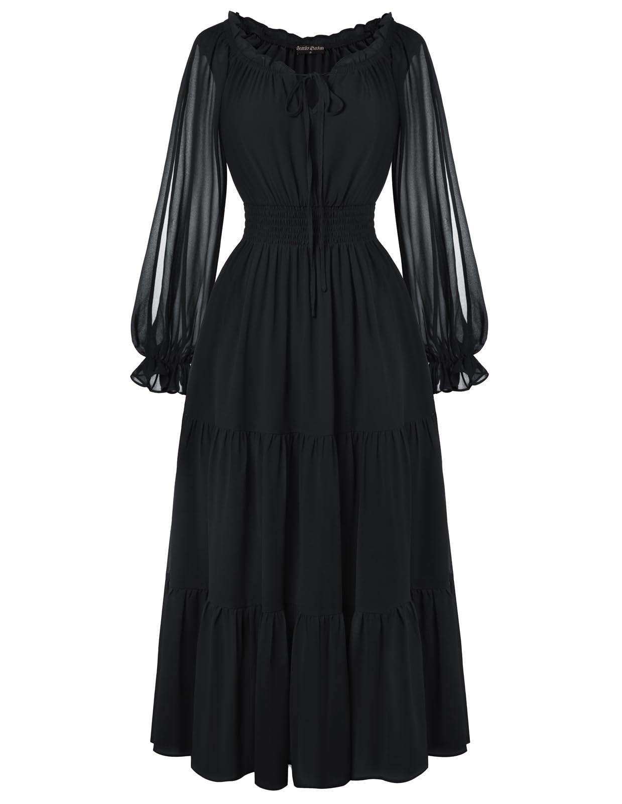 SCARLET DARKNESS Damen Renaissance Kleid Langarm Maxi Kleid Schulterfrei Mittelalter Corsagenkleid Hochzeit