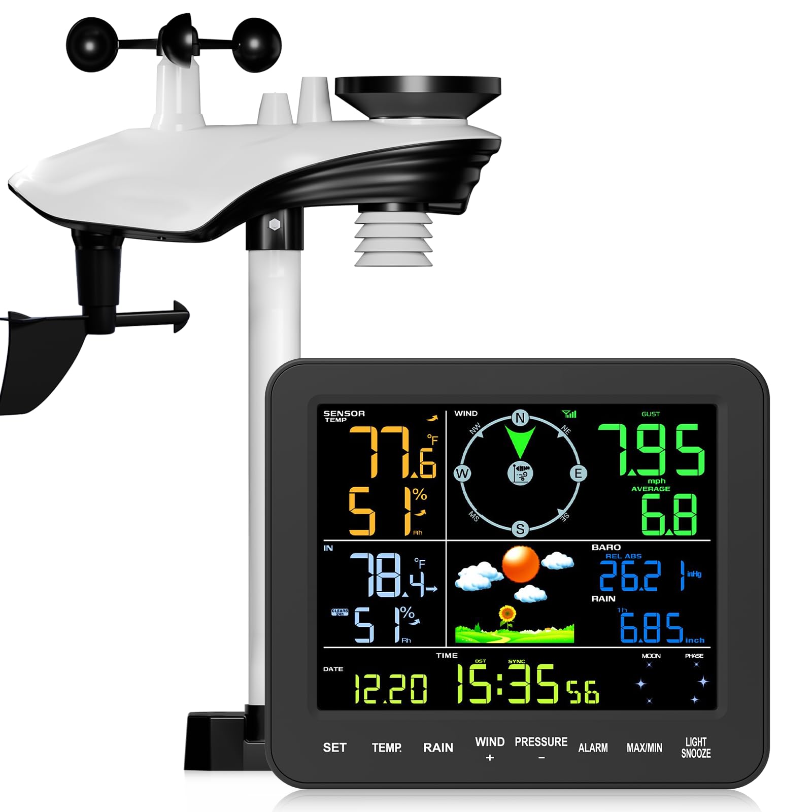 Wireless Home Weather Station with Rain Gauge & Wind Speed, No WiFi Required, Tracks Indoor/Outdoor Temperature, Humidity, Rainfall, Forecast, Moon Phase, with Alarm Clock for Garden and Farm-image-28