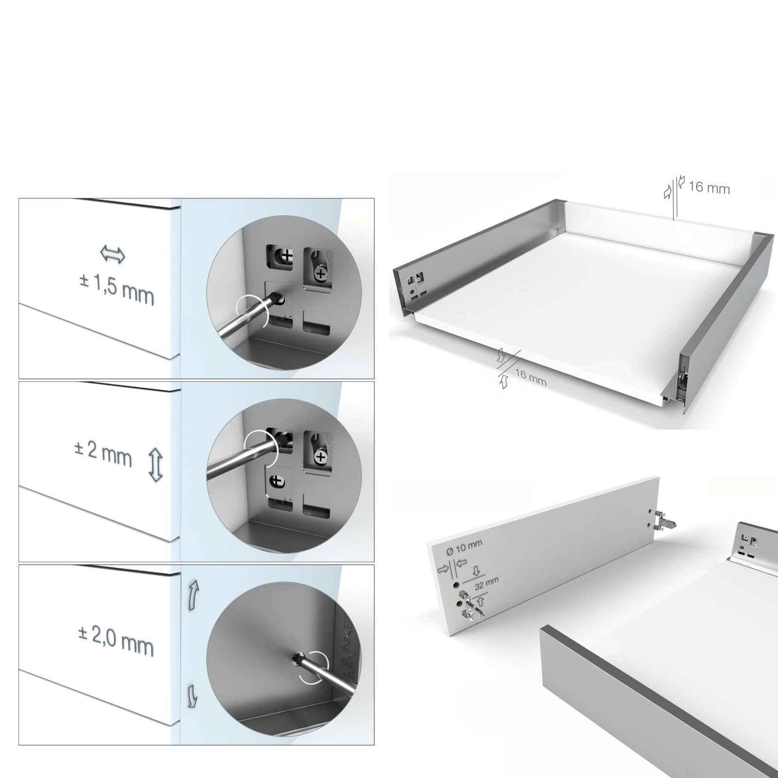 Schubkastensystem JUNKER-SLIM weiß Höhe: 199 mm Tiefe: 400 mm Soft-Close