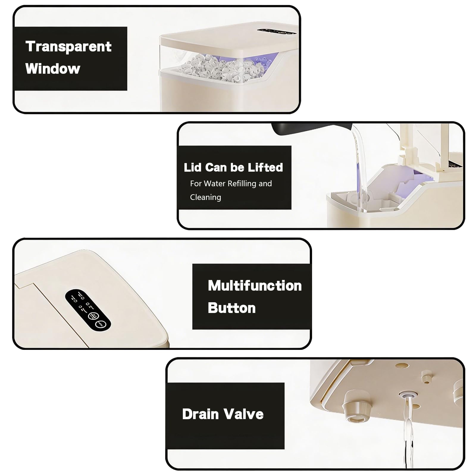 Ice Maker,Capaz de Producir 12kg de Hielo en 24h,9 Cubitos de Hielo Cada Vez,Panel de Botones Multifunción,Apta Para el Hogar,la Cocina,el Camping y el Bar