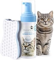Mooncat Waterless Cat Shampoo & Brush - Licking Safe Dry Foam No Rinse Bath for Cats, Kittens, Sensitive Skin, Dander Reducing, pH Balanced (5oz)