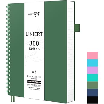 RETTACY Notebook A4 Ruled 100 g/m  Paper 300 Pages Dark Green