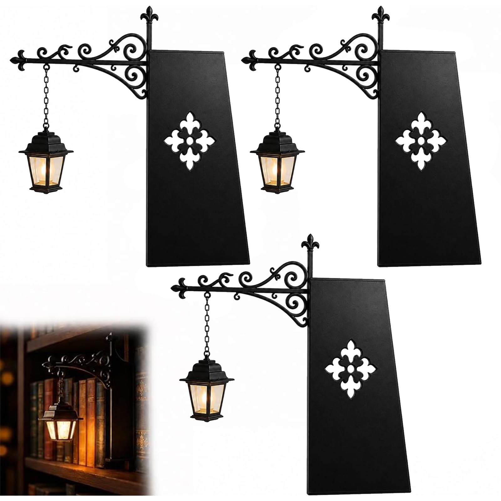 Library Lantern-Decorative Bookshelf Lighting, Reading Book Shelf Lights for Bookworms, Antique Led Books Nook Lamp Ornament for Study Reading Corner Home Library, Unique Gift for Book Lovers (3PC)