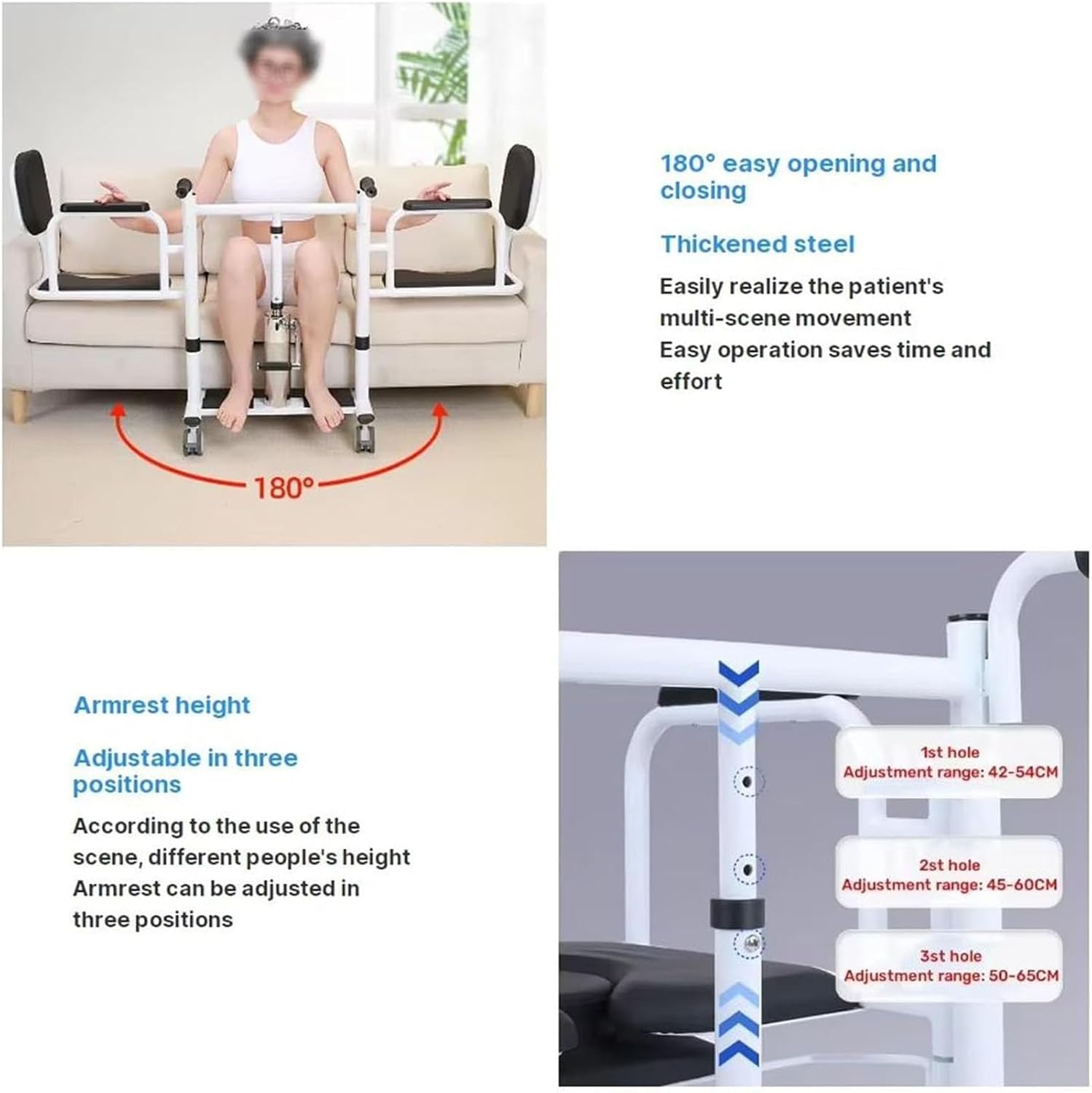 Hydrauliczny podnośnik pacjenta do domu, siedzenie dzielone 180° do wygodnego transportu w łazience, regulowana wysokość dla osób starszych i do użytku w sypialni
