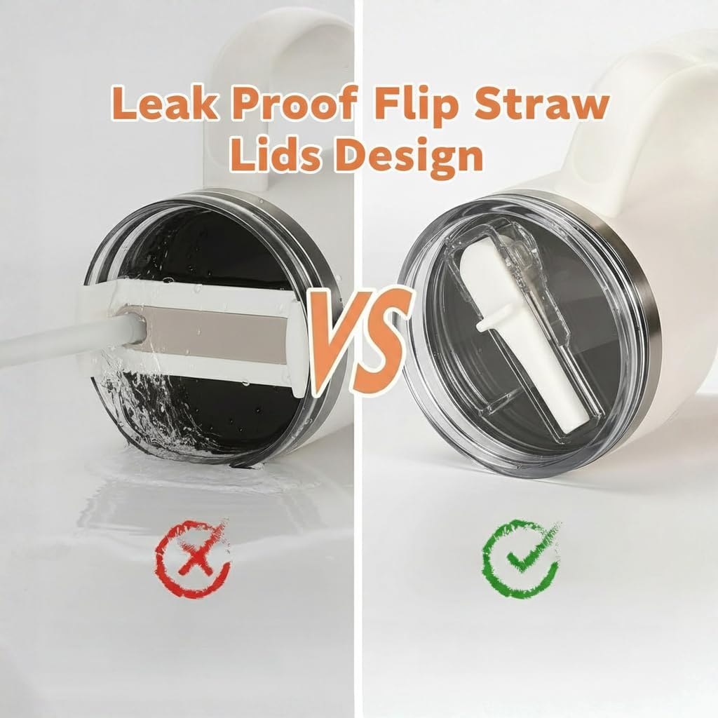 2-Pack Flip Straw Lid Replacement for Stanley Cup 40oz Accessories,Leak Proof Lids for Stanley Quencher H2.0 Spill Proof Tumbler Cover