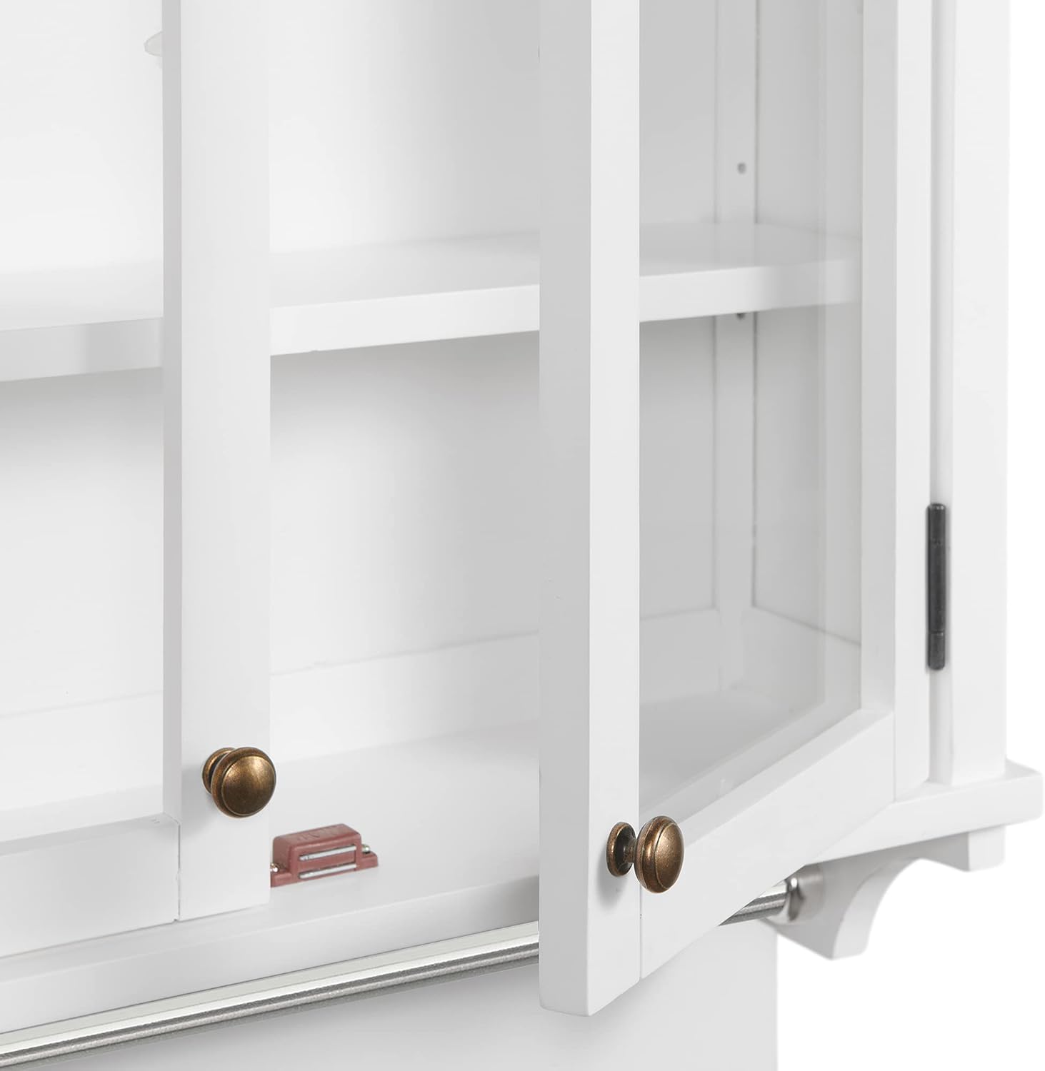 Dorset 27 in. W x 29 in. H Wall Mounted Bathroom Storage Cabinet with Organizing Shelves, Mirror, Towel Rod, and Tempered Glass Doors -Generous Space for Toiletries, Towels, and Supplies-White Finish