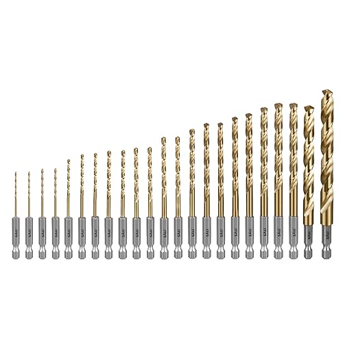 SALI Juego de brocas de cobalto, paquete de 23 brocas de acero de alta velocidad con vástago hexagonal de 116 a 38 pulgadas, para madera dura,