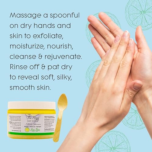 Miniatura 22 de The Keys Salt Scrub -Exfoliante de sal marina - Exfoliante corporal con cuchara de madera - Exfoliante hidratante para manos, pies, baño, (3.4 onzas
