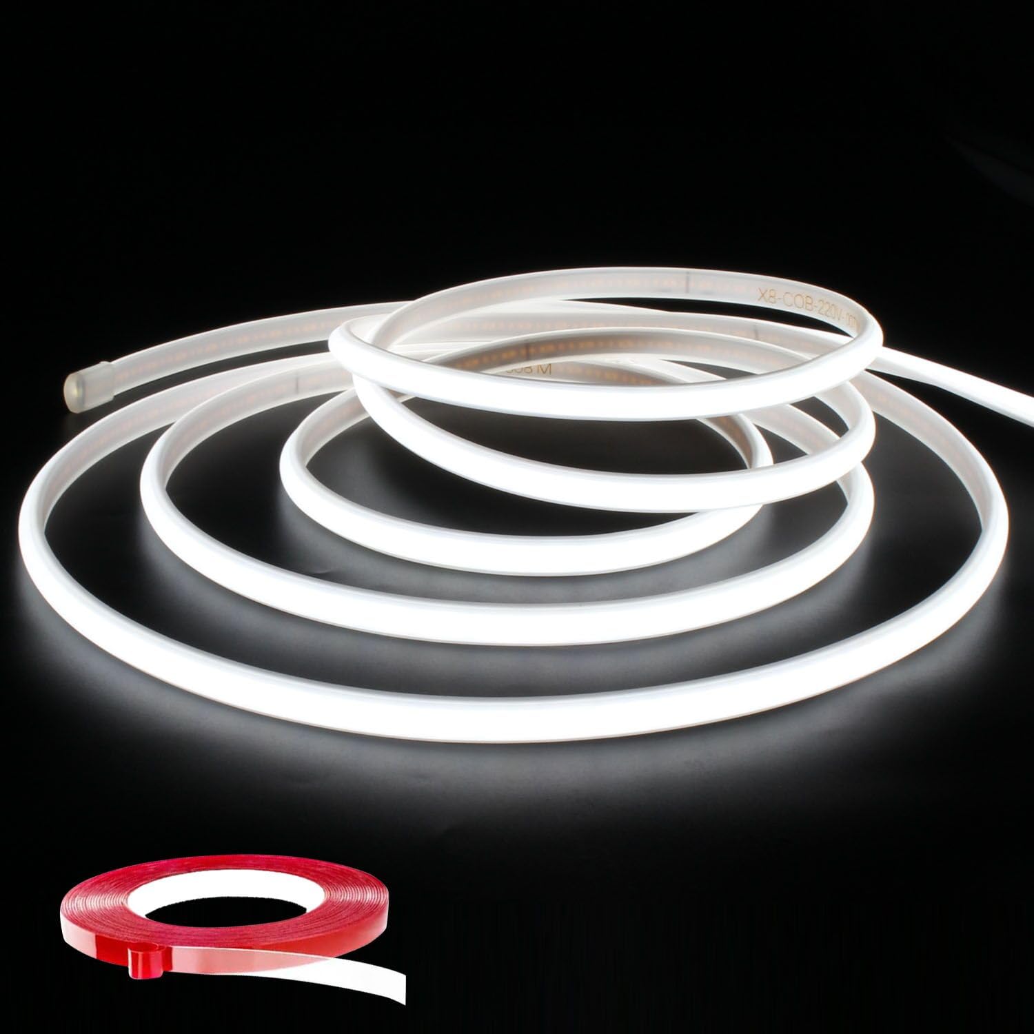 Q.Laomi COB LED Streifen 5m mit Schalter, Super Hell COB LED Strip 230V Direktanschluss, DIY Flexibel Wasserdicht IP65 LED Lichtband, Lichtleiste für Innen und Außenbeleuchtung, 6000K Kaltweiß, 5M