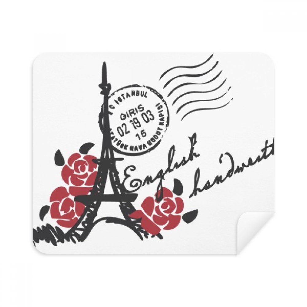 Eiffel Tower Roses France Paris Stamp Style Cleaning Cloth Screen Cleaner 2pcs Suede Fabric