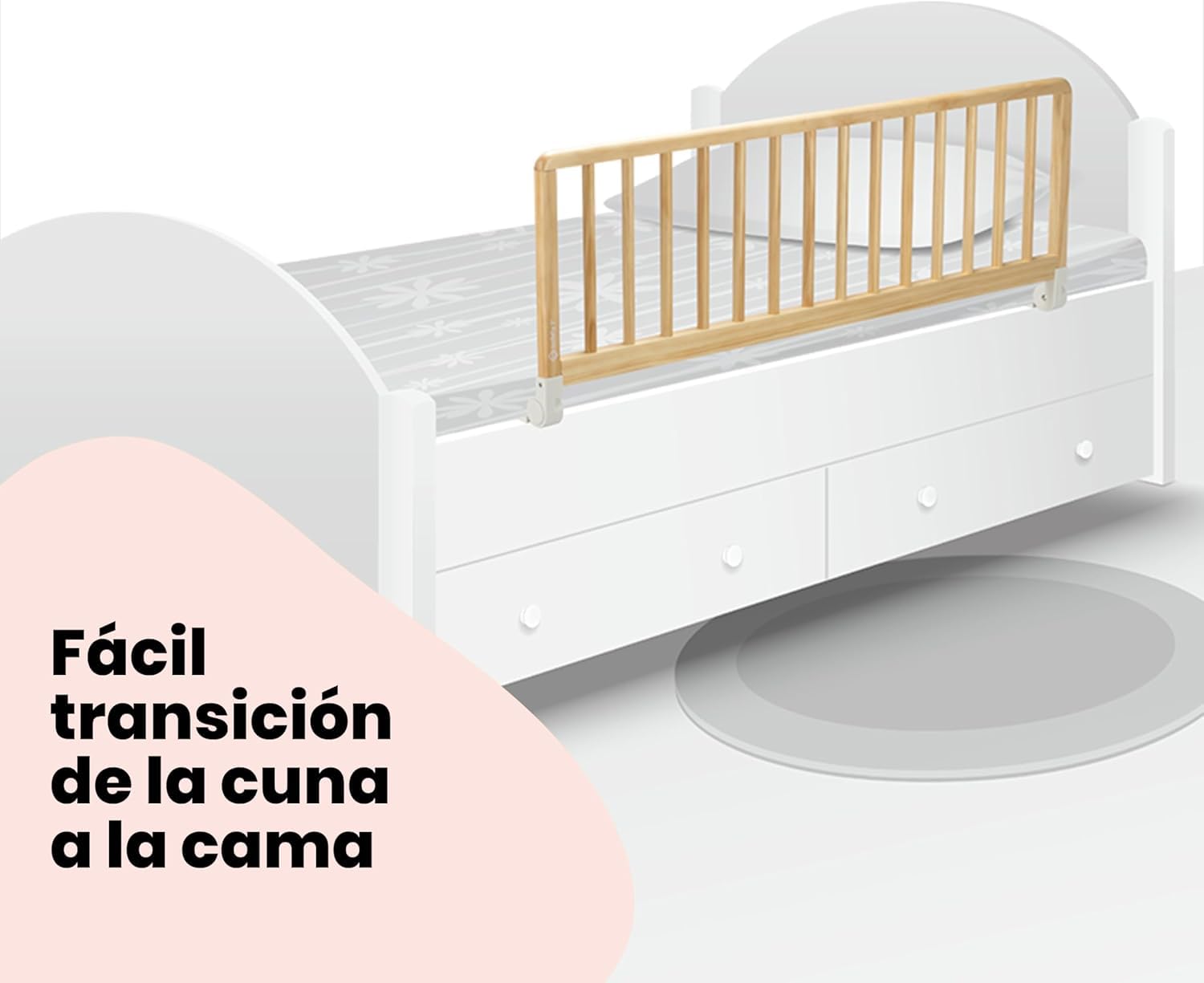 Safety 1st Wooden Bed Rail 110 cm, Barrera Seguridad Niños Cama, 18M-5A, Barrera Cama Niños Reclinable, Bloqueo Automático, FSC® 100 % Madera certificada, Fácil de Plegar y Guardar, Natural Wood