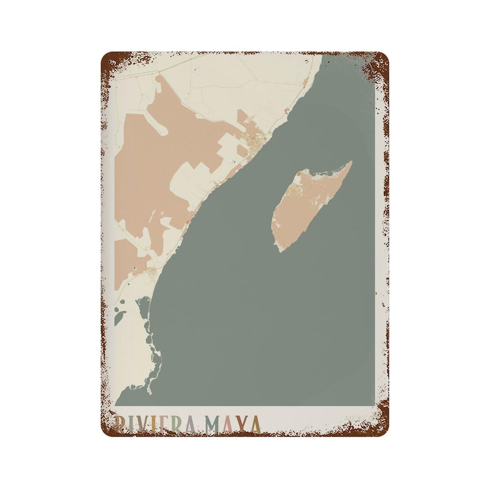 xiaoxiaoshen Riviera Maya Map Mexico Travel Gift Boho Wall Decor Art Metal Tin Poster Modern Home Decor Art Home Bar Shop Decorations Vintage Sign 40x30cm