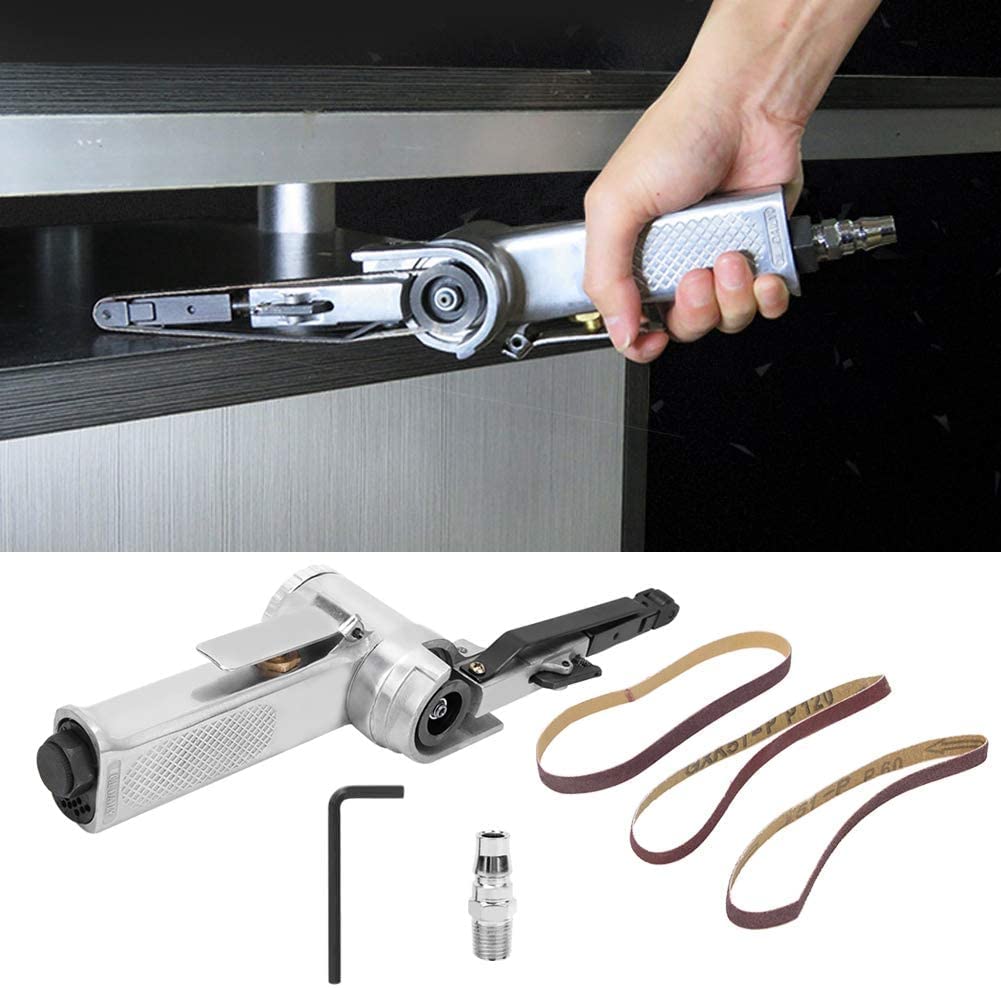 Levigatrice a Nastro Ad Aria Compressa Smerigliatrice Pneumatica Mini 330 x 10 mm Per Legno, Plastica, Alluminio, Lucidatura di Mobili Con 3 Nastri Abrasivi 16000 Giri/Min