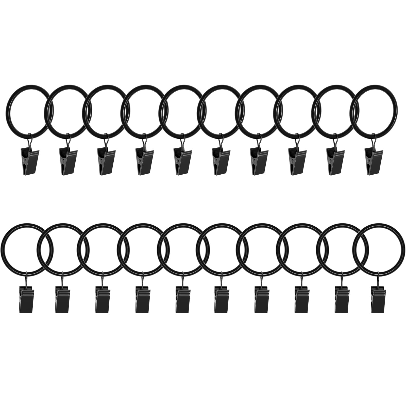 Lansian 20Pack Curtain Rings with Clips, Drapery Clips for Curtain, Drapery Rings with Clips for Hanging Drapery Drapes Bows, 1.26 inch Interior Diameter, Fits up to 1.1 in Curtain Rod, Vintage Black