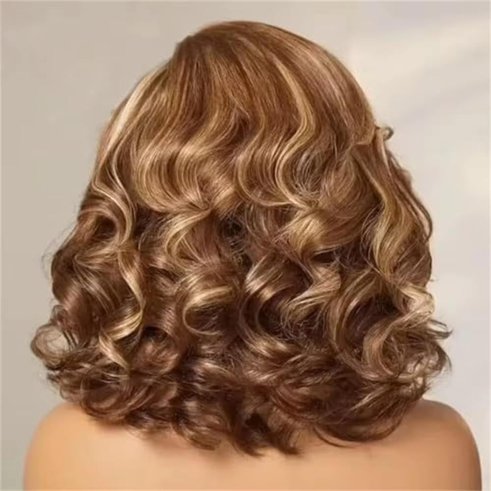 Haarpflege Honigblonde Highlight-Körperwelle Bob-Echthaar-Perücke 13 X 4 HD Transparente Spitze-Front-Perücken(180%,10inches)