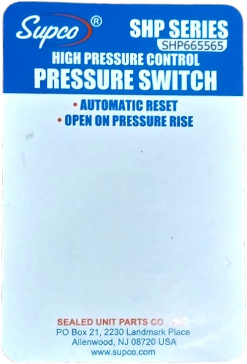Supco SHP665565 High Pressure Switch Open: 665 PSI Close: 565 PSI HVAC Refrigeration