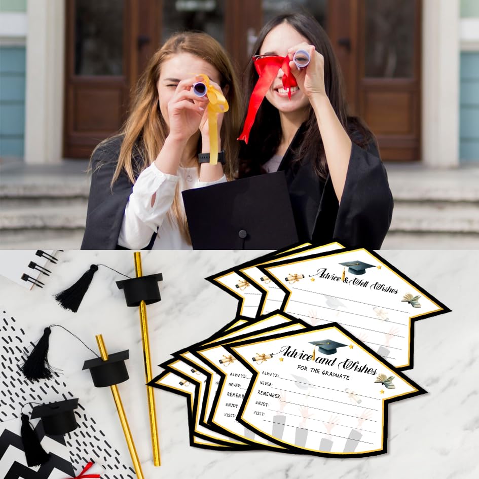 Image of 50Pcs Graduation Advice Cards for the graduate 2026, Grad Advice and Wish Cards Box for Congrats Grad Class of 2026 Graduation Party Decorations Supplies (Black)