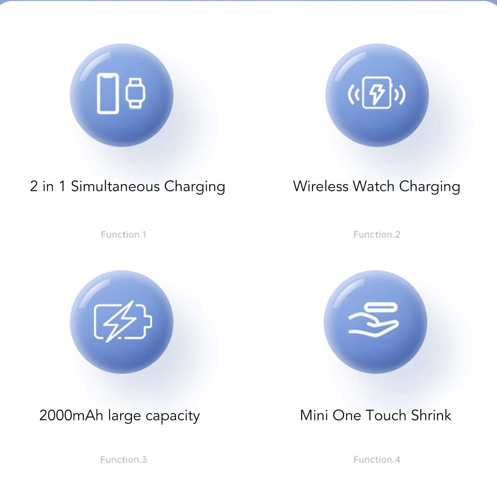 Mini Banque d'alimentation Portable 2000 MAh avec Porte-clés pour Montre iOS, Chargeur d'urgence Compact pour Une Utilisation en Déplacement – ​​Matériau ABS (Black)