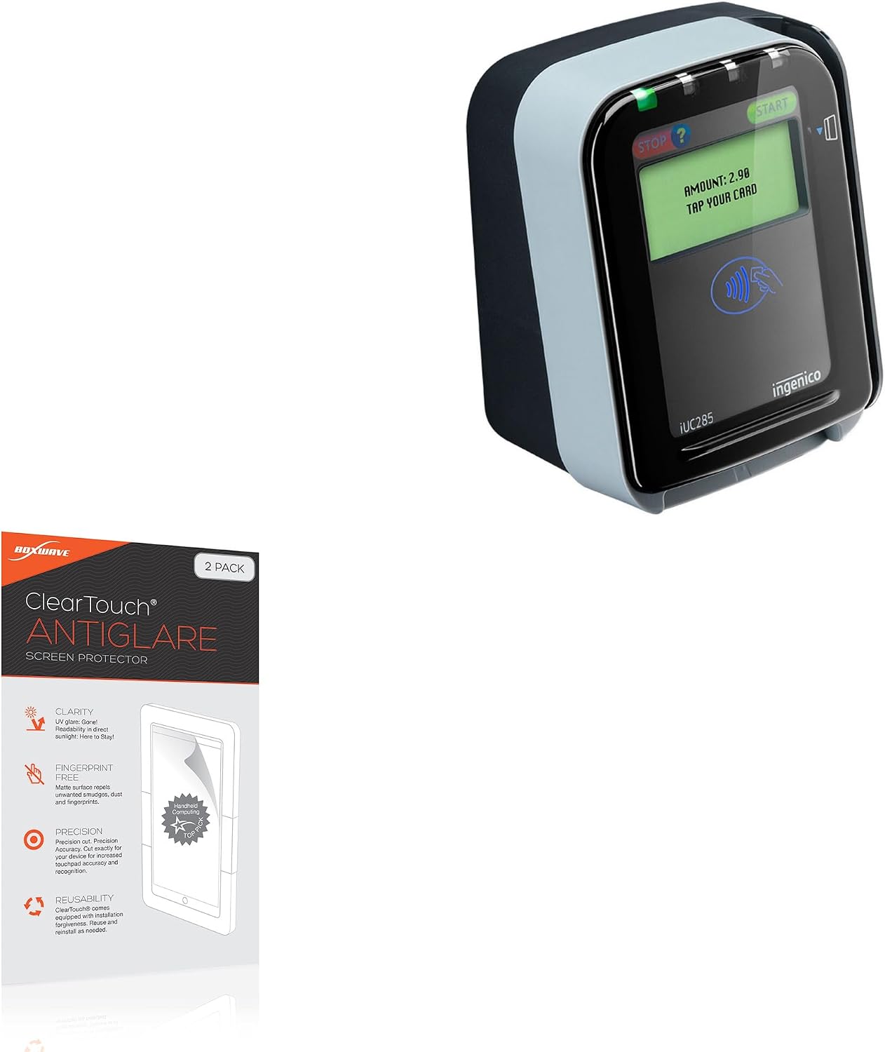 BoxWave Screen Protector Compatible with Ingenico iUC285 - ClearTouch Anti-Glare (2-Pack), Anti-Fingerprint Matte Film Skin