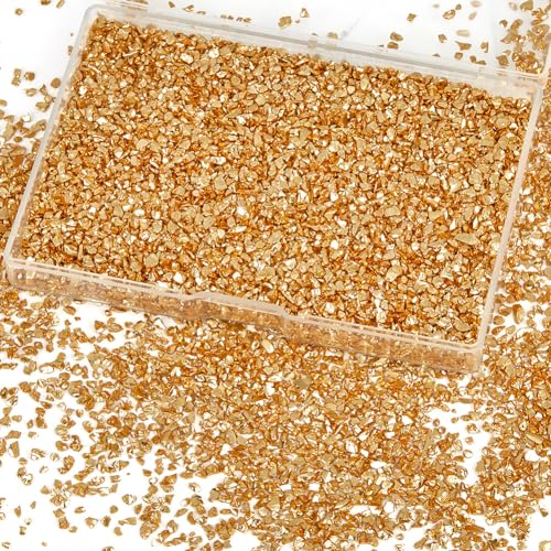 GORGECRAFT 1 Box Crushed Glass Glitter Irregular Broken Gold Shards Crush Chips 100G Sequins Metallic Gravel Sprinkles for Resin Craft Art Coasters Ornament Vase Filler DIY Jewelry Making