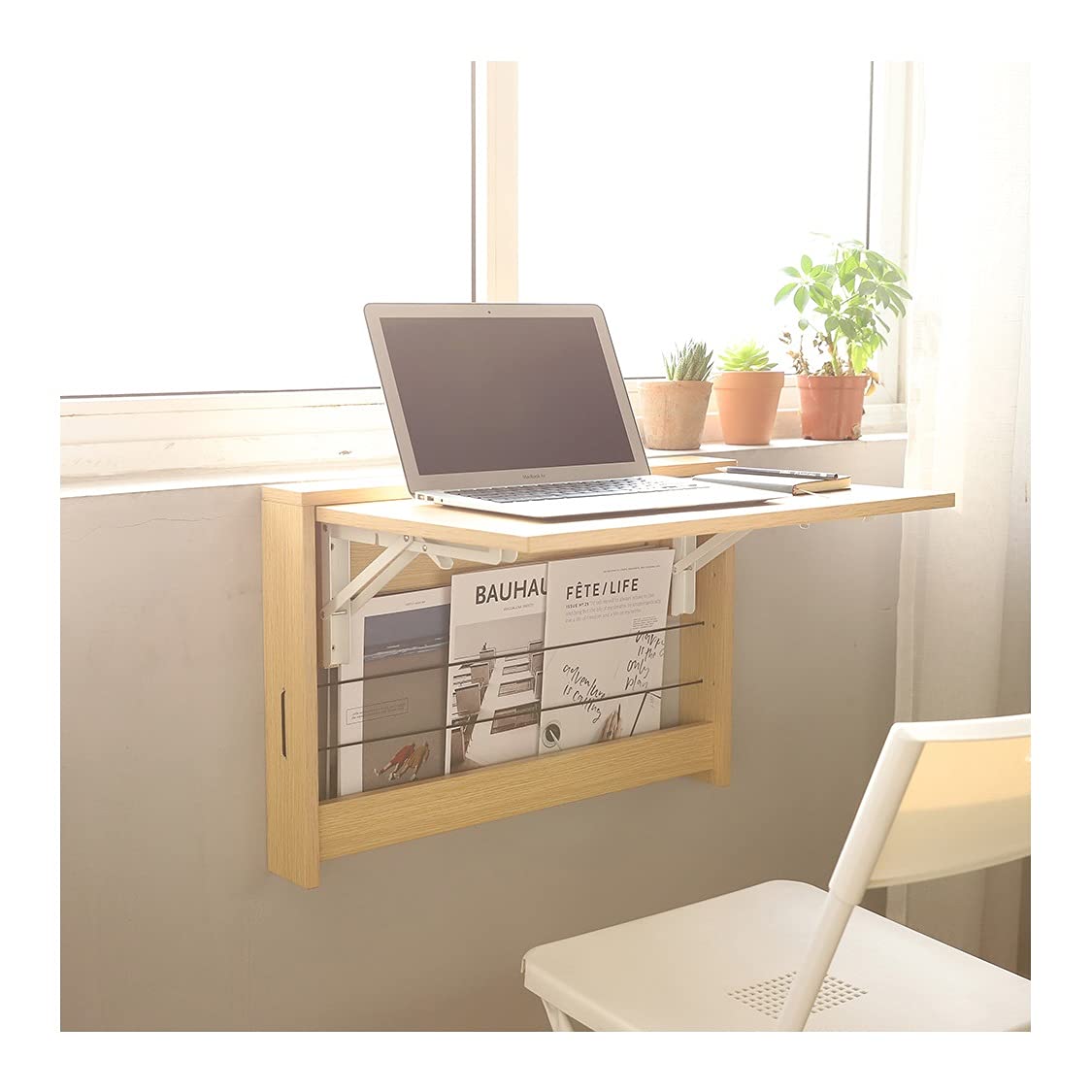 ASerZenith Wall-Mounted Table Desk Wall Mounted Floating Folding Table With Storage Shelves, For Home Workstation Dining Writing