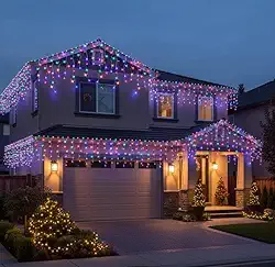 Cascata de LED 400 Luzes Natal 10 Metros Fio Branco 8 Funções Branco Frio Branco Quente e Colorido (colorida-220)