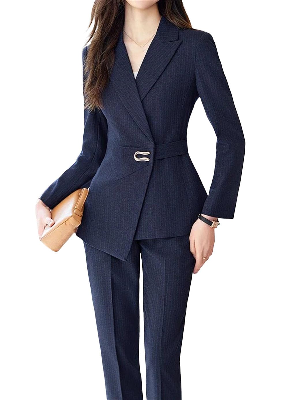 Womens Striped Formal Pant Suit Blazer and Trouser Two Piece Office Business Work Wear Elegant Outfit