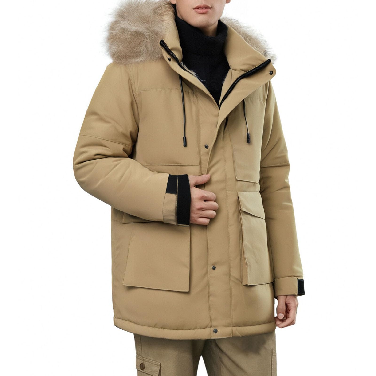 Chaqueta de invierno tipo parka gruesa para hombre, con capucha, impermeable, con cremallera y acolchada.