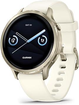 Garmin Venu 4، 41 مم، ساعة ذكية GPS متقدمة للصحة واللياقة البدنية، شاشة ساطعة وملونة، مصباح يدوي مدمج، عمر بطارية يصل إلى 10 أيام، لون ذهبي قمري مع شريط سيليكون عظمي