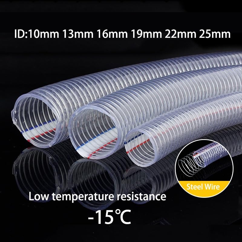 flexiable rubber Transparent Steel Wire Hose Plastic Pipe ID 10mm 13mm 16mm 19mm 22mm 25mm Soft In All Seasons Plumbing Watering Tubing PVC 1 Meter drain elastic (Size : 1Meter, Color : ID 16xOD 21m