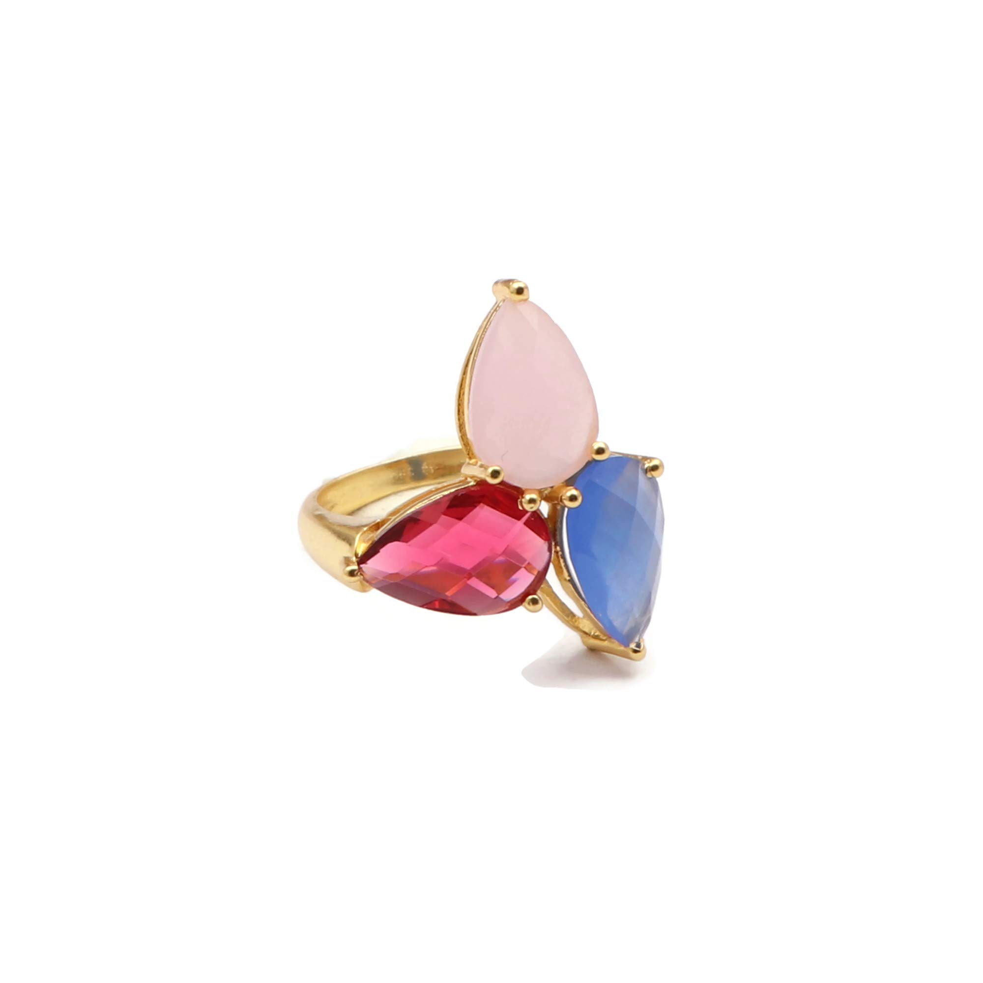 El Joyero Anillo hecho a mano de calcedonia azul chapado en oro | fucsia y rosa, anillo hecho a mano | forma de pera piedras preciosas de corte rosa | regalo para ella | joyería de anillo 1066) 19F