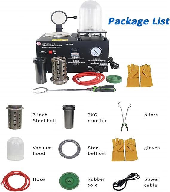 Vacuum Casting Machine 1-3L Gold Melting Furnace 110V Digital Display High Temperature Refining with Graphite Crucible, 1500W 2012F Vacuum Forming Machine for Jewelry Casting Investing Molding