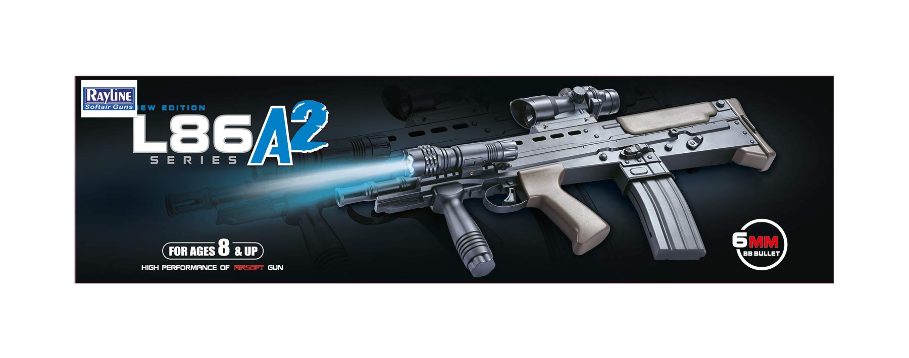 Rayline Softair L86A1 Softair Gewehr (Manuell Federdruck), Material: ABS (Stoßfest), Nachbau im Maßstab 1:1,Gewicht: 1300g, Kaliber: 6mm, Farbe: Schwarz - (unter 0,5 Joule - ab 14 Jahre) Länge: 590 mm