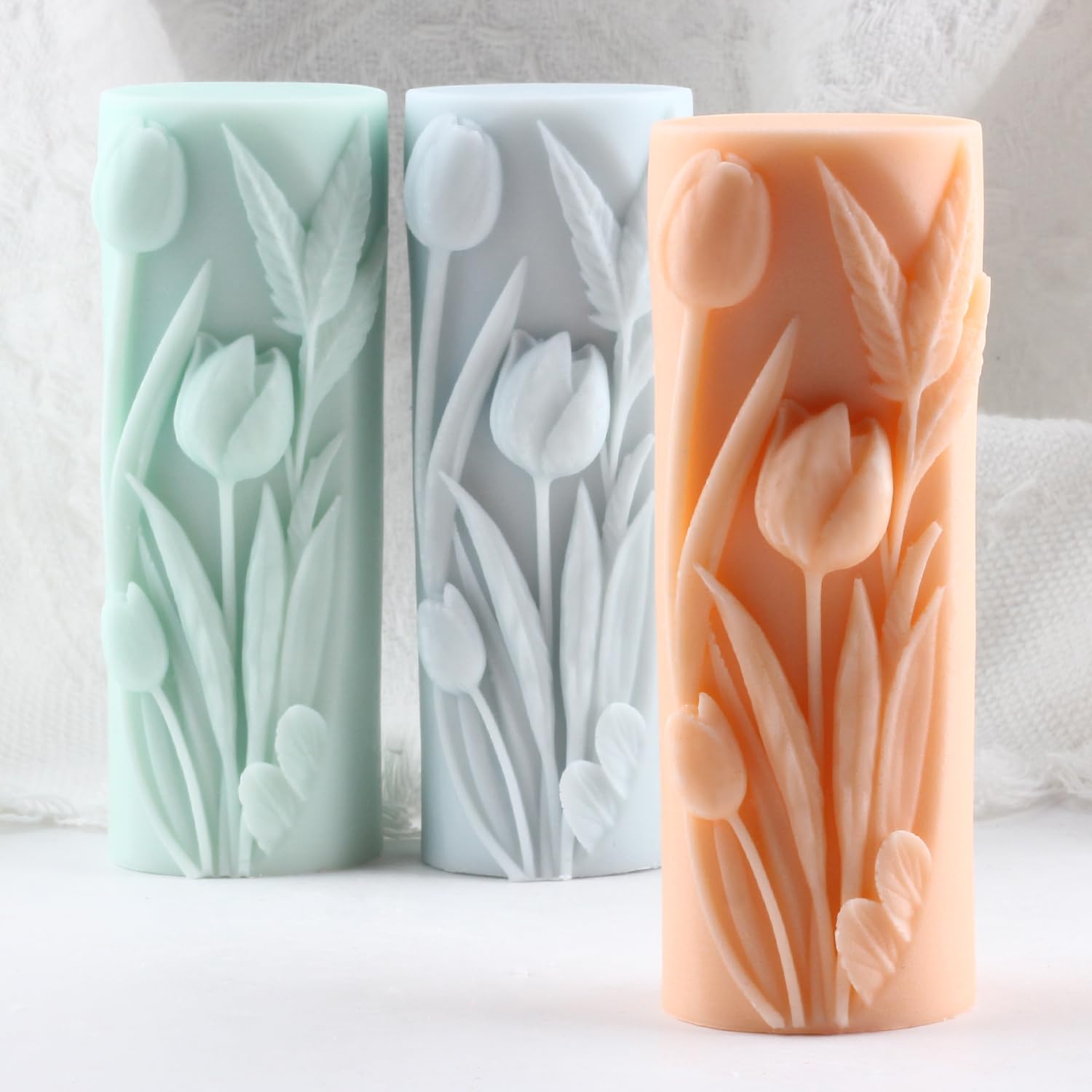 XIAOSHUI Tulip Flower Cylinder Candle Mould Tulip Flower Silicone Candle Moulds Flowers Pillar Resin Casting Mould for Candles Home Decorate Moulds Candles Making Aromatherapy Gypsum Clay Craft - Image 4
