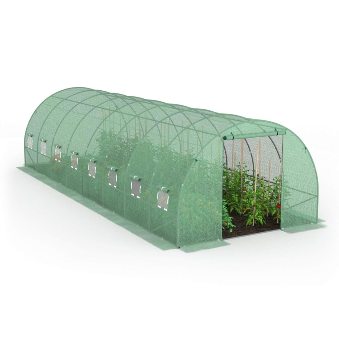 Probache - Bâche de Rechange pour Serre de Jardin Tunnel 24m² 8 x 3 x 2 m Anti-UV avec Porte et fenêtres des Andes Verte